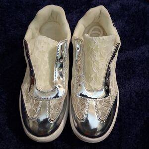 Silver and White Lace Women's Sneakers